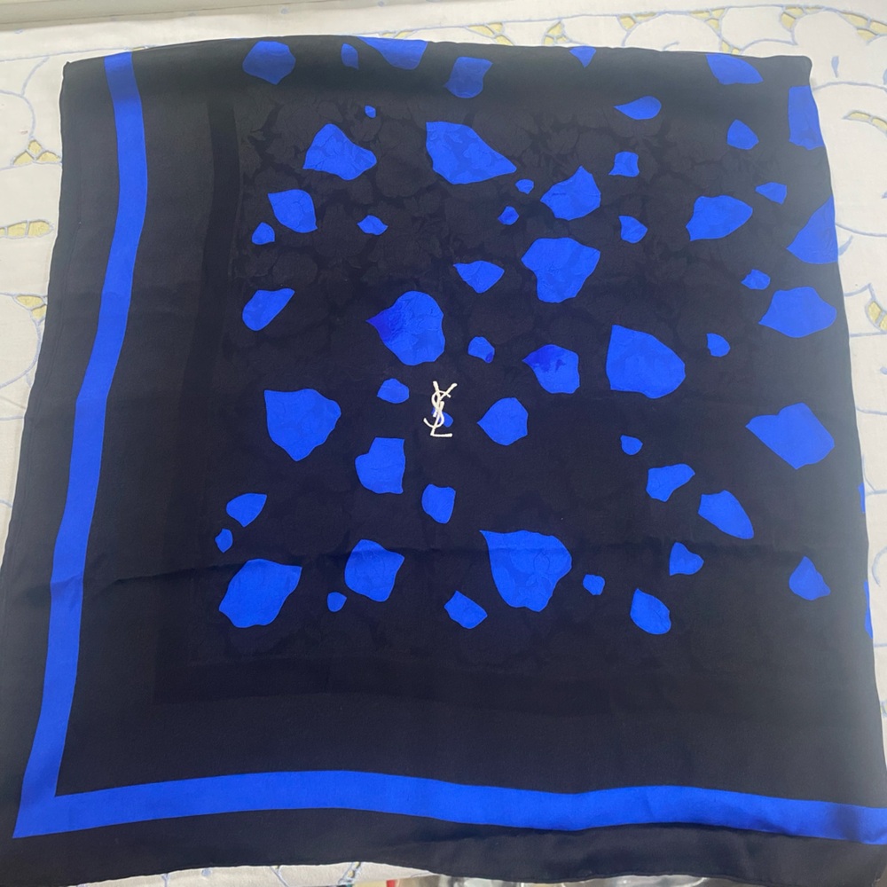 YSL -Yves Saint Laurent - Black and Blue Silk Scarf